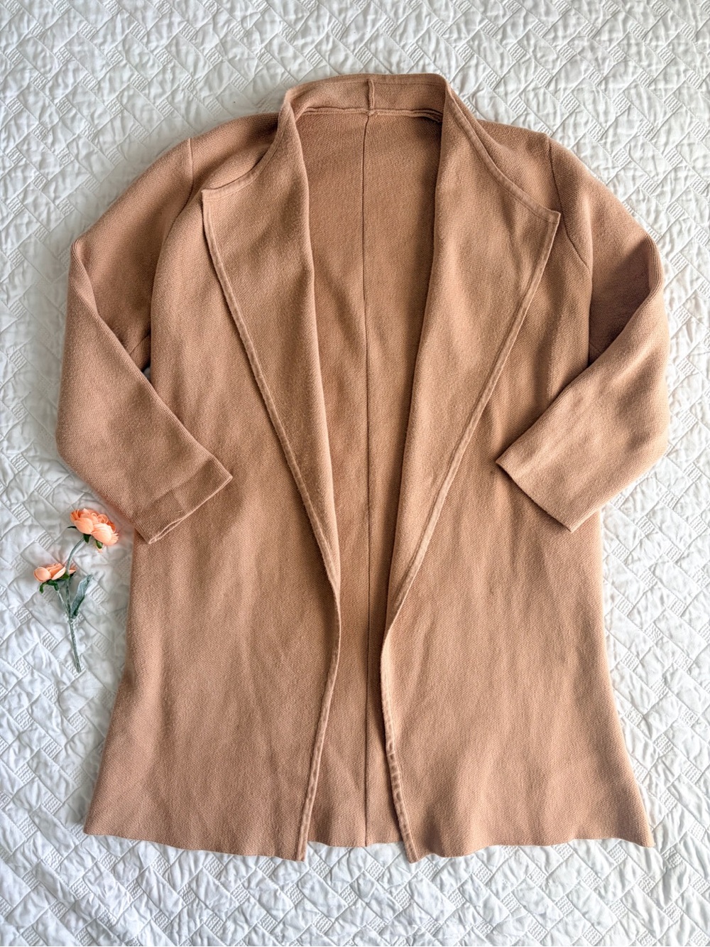 CHICWISH Camel Open Front Long Cardigan Coatigan Size M/L Knit Duster Jacket